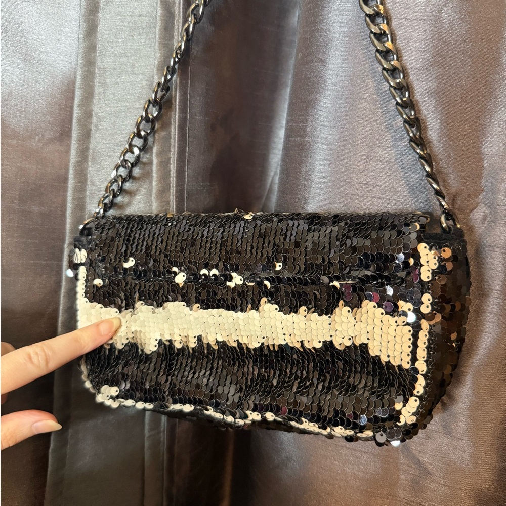H&M Black and White Reversible Sequin Shoulder Bag